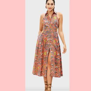 Coral Sleeveless Floral Shirtdress